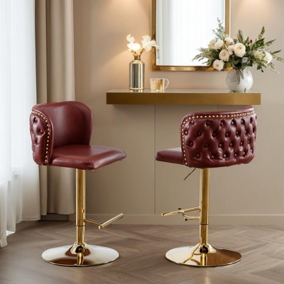 Swivel Bar Stools Set of 2, Modern PU Upholstered Bar Stools, Velvet Adjustable Barstool High Back Upholstered Modern Barstools - Leovsnove