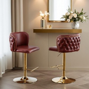 Leovsnove Swivel Bar Stools Set of 2, Modern PU Upholstered Bar Stools, Velvet Adjustable Barstool High Back Upholstered Modern Barstools - 1 of 4
