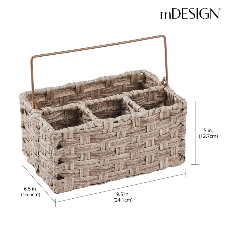 mDesign Plastic Woven Divided Cutlery Storage Organizer Caddy Tote, 3 of 9
