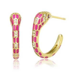 Guili Pink Python Snake C-Hoop Earrings in 14k Gold Plating with Cubic Zirconia & Enamel, A Chic & Unique Accessory for Everyday Fierceness - 1 of 3