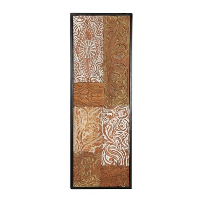 17" x 48.5" Large Rectangular Reclaimed Teak Wood Wall Art Panel with Embossed Patchwork Design - Olivia & May