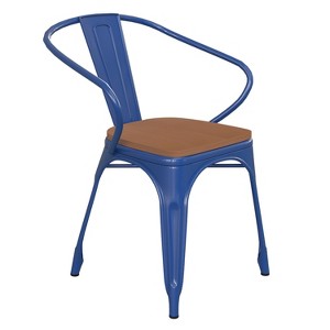 Emma and Oliver Metal Indoor-Outdoor Stacking Chair with Vertical Slat Back, Arms and All-Weather Polystyrene Seat - 1 of 4
