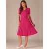 Allegra K Women's V-Neck Short Sleeve Belted A-Line Work Pleated Dress - 4 of 4
