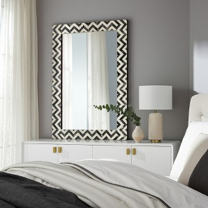 Wall Mirror Resin Wood Glass Modern Chevron Frame 24x1x36 Inch Gray White Decorative Accent for Home Office Bedroom Living Room - 1 of 4