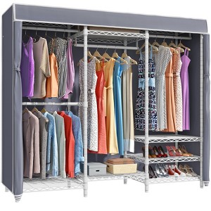 VIPEK V5C Clothes Closet Wardrobe Heavy Duty Covered Clothes Rack, Black Metal Clothing Rack with Grey Oxford Fabric Cover - 1 of 4