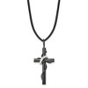 Black Bow Jewelry Black Plated Stainless Steel & Leather Cord Cross Necklace, 20 Inch - 2 of 4