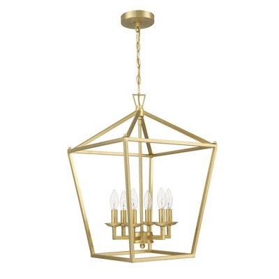 6-Light Soft Gold Dimmable Lantern Geometric Chandelier