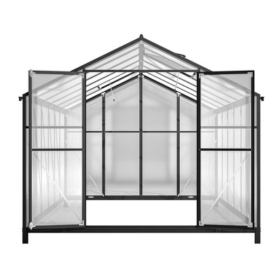 Dolonm Lockable 8x12ft Walk-In Greenhouse - Double-Wall Polycarbonate, 2 Vents & Rainwater System for Backyard Gardening (Black)