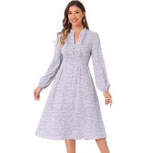 INSPIRE CHIC Women's Floral Print Long Sleeve Back Tie Flowy Midi Boho Dress - 1 of 4
