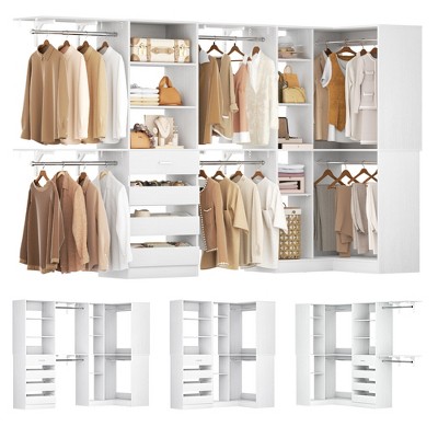 Aheaplus Closet System with 6 Hanging Rods, Closet Organizer System with Shelves and Drawers