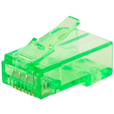 Monoprice 8P8C RJ45 Plug With Inserts For Solid Cat6 Ethernet Cable - Green (100 pcs/pack) Gold Plated Contacts