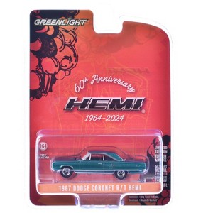 1967 Dodge Coronet R/T Hemi Turquoise Metallic "Hemi 60th Anniversary" 1/64 Diecast Model Car by Greenlight - 1 of 1