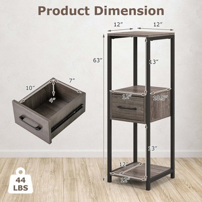 Gray and Black 3-Tier Metal Plant Stand with Drawer