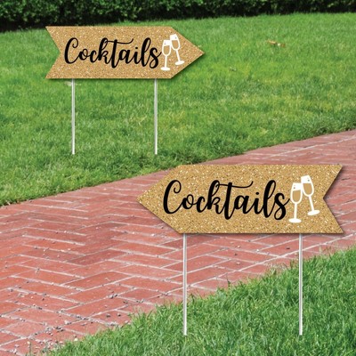 Big Dot of Happiness Gold Wedding Cocktails Signs - Wedding Sign Arrow - Double Sided Directional Yard Signs - Set of 2 Cocktails Signs