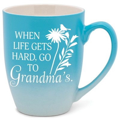 Elanze Designs When Life Gets Hard, Go To Grandma'S Two Toned Ombre Matte Pale Blue and White 12 ounce Ceramic Stoneware Coffee Cup Mug