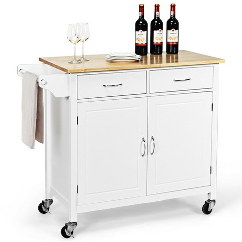 Costway Modern Rolling Kitchen Cart Island Wood Top Storage Trolley Cabinet Utility New White Target