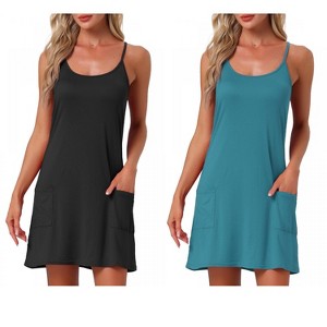 INSPIRE CHIC Women's 2 Pcs Sleeveless Racerback Midi Sleepdress Chemise Nightgowns with Pockets - 1 of 4