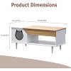 45" Farmhouse Cat Bed Cave Coffee Table with Hidden Compartment, Wood Square Coffee Table with Cat House, Open Storage - 2 of 4