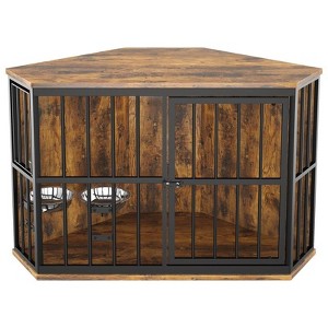 LOVMOR Furniture Dog Crate Corner, Dog Kennel Corner Wooden End Table with Bowl, Indoor Pet Crates Corner Side Table for Dogs - 1 of 4