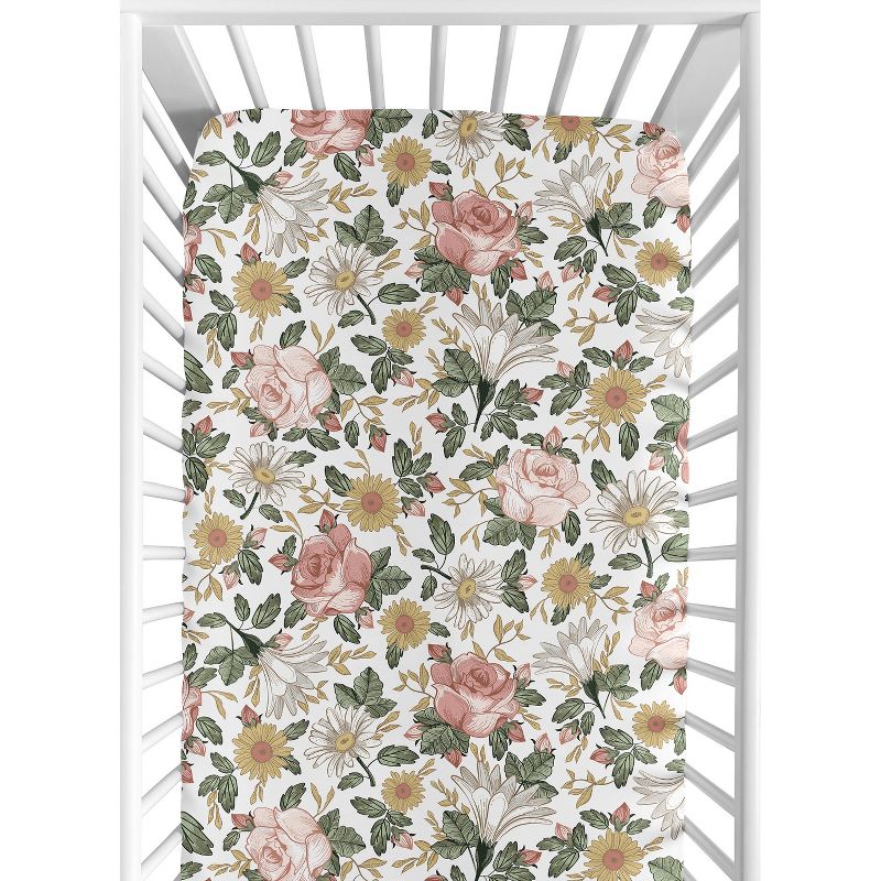 Sweet Jojo Designs Baby Fitted Crib Sheet Pink and Green Vintage Floral Collection, 1 of 8