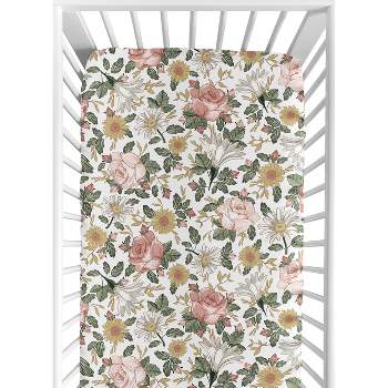 Sweet Jojo Designs Baby Fitted Crib Sheet Pink and Green Vintage Floral Collection