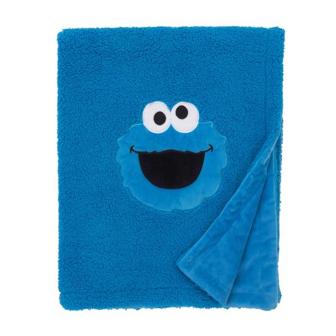 Sesame Street Cookie Monster Blue Soft Plush Cuddly Plush Toddler Blanket with Applique