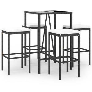 vidaXL Patio Bar Set Outdoor Garden Table with Stool with Cushions Poly Rattan - Black 27.6" Table Length 4 Piece - 1 of 4