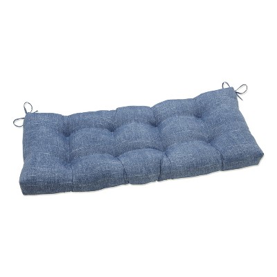48" x 18" Outdoor Tufted Bench/Swing Cushion Tory Denim Blue - Pillow Perfect: Weather & Fade-Resistant