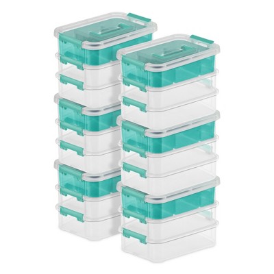 Sterilite Convenient Small Home Tiered Layer Stack Carry Storage Box with Colored Accent Secure Latches