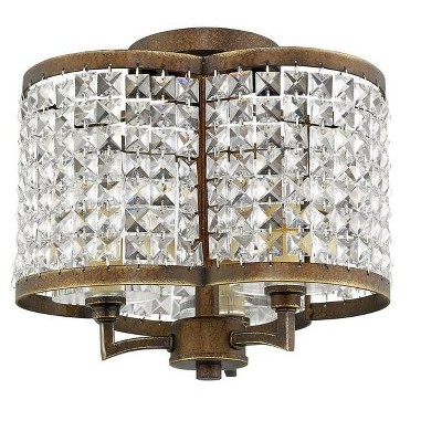 Palacial Bronze 3-Light Semi-Flush Mount with Clear Crystal Shade