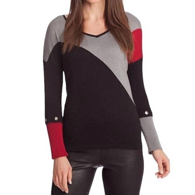 Women's Color Block V-Neck Sweater - ANGEL