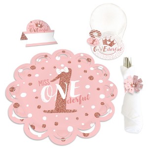 Big Dot of Happiness 1st Birthday Little Miss Onederful - Girl First Birthday Party Paper Charger & Table Decorations Chargerific Kit for 8 - 1 of 4