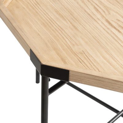 Natural Octagon Wood and Metal Coffee Table, 28x26x18