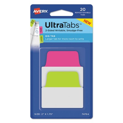 Avery Ultra Tabs Repositionable Tabs 2 x 1 3/4 Primary: Blue Yellow 20/Pack 74765