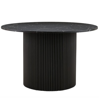 CAVINAS Round Dining Table Farmhouse Wood Strip Base Wood Veneer Tabletop for Kitchen