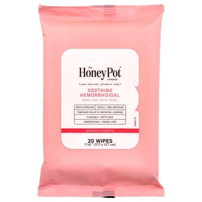 The Honey Pot Company Soothing Hemorrhoidal Wipes, Maximum Strength, 20 Wipes