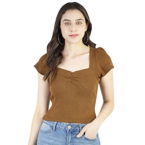 Artyska Women's Summer Sweetheart Neck Ribbed Knit Cap Sleeve Casual Crop Tops - 1 of 4