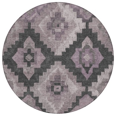 HomeRoots 8' Lavender And Charcoal Round Aztec Washable Indoor Outdoor Area Rug