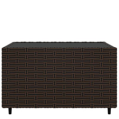 Brown Poly Rattan Square Patio Coffee Table with Tempered Glass Top