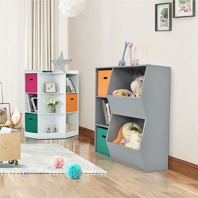 Costway 3-Tier Kids Storage Shelf Cubes w/3 Baskets Corner Cabinet Organizer White, 5 of 13