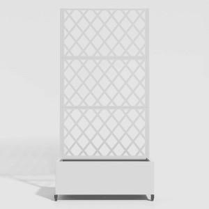 Lirago 6 ft. H x 3 ft. W Metal Planter Box privacy screen Garden Bed with Trellis and Wheels White - 1 of 4