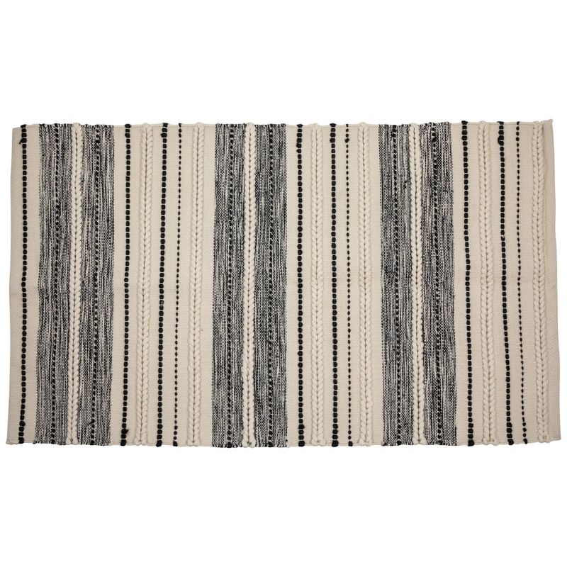 Northlight 3.5' x 2.25' Cream and Black Twisted Textured Handloom Woven Outdoor Throw Rug, 1 of 8
