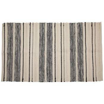 Northlight 3.5' x 2.25' Cream and Black Twisted Textured Handloom Woven Outdoor Throw Rug