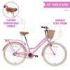 Gulches 24 inch bike for 10 plus years old girls steel frame 85 percent pre assembled adjustable saddle basket double brakes Pink - 2 of 4