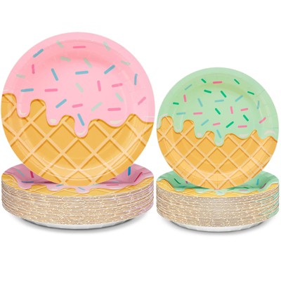 DYLIVeS 100 Pack Ice Cream Birthday Party Plates,Ice Cream Disposable Tableware Party Table Decorations,9''and 7'' Plates for Appetizer,Lunch,Dinner