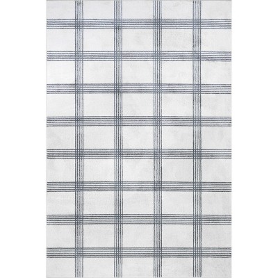 Nuloom Lenci Plaid 4x6 Machine Washable Indoor Area Rug for Living Room Bedroom Dining Room Kitchen, Light Grey/Ivory