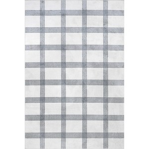Nuloom Lenci Plaid 4x6 Machine Washable Indoor Area Rug for Living Room Bedroom Dining Room Kitchen, Light Grey/Ivory - 1 of 4