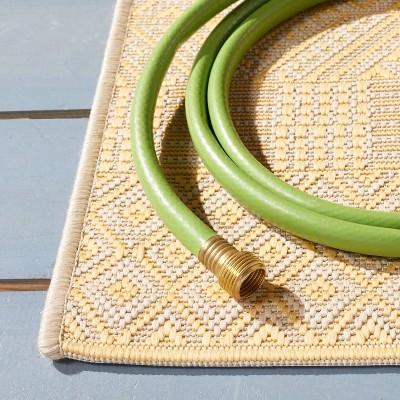 Gold and Beige Rectangular Synthetic Indoor/Outdoor Rug