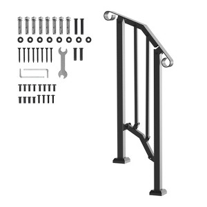 VEVOR Handrails for Outdoor Steps, 1-2 Step Stair Hand Rail Kit, Transitional Carbon Steel Railings with Installation Kit, Stair Rails, Black - 1 of 4