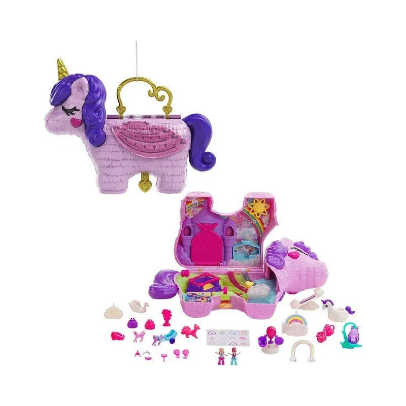 Polly Pocket 2-in-1 Unicorn Party Travel Toy, Large Compact with 2 Dolls & 25 Surprise Accessories, 1 of 7
